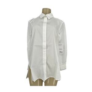 NEW Athleta Medium Petite Women Poplin Popover Shirt White Long Sleeve Z4